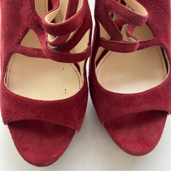Prada Heels Pumps Shoes Suede red Peep Toe - Picture 10 of 11